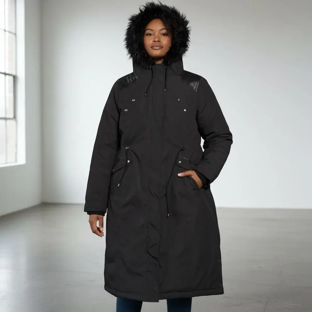Torrid Womens Black Wind & Water Resistant Faux Fur Hooded Jacket Plus Size 2 - Picture 2 of 16
